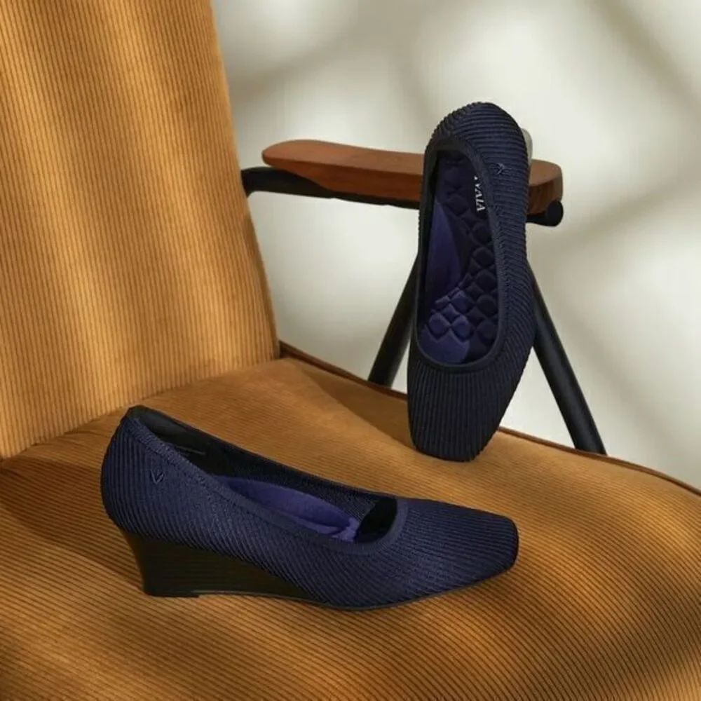 VIVAIA Square‎ Toe Wedge Navy Margot Wedge Pro SIZE EUR 41 US 9.5